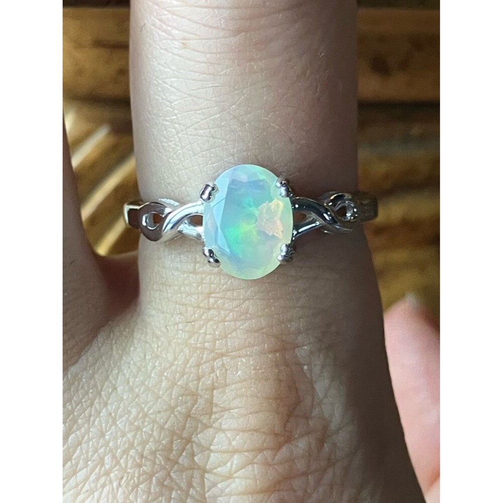 Natural Ethiopian Opal Sterling Silver Solitaire Ring Size 9
